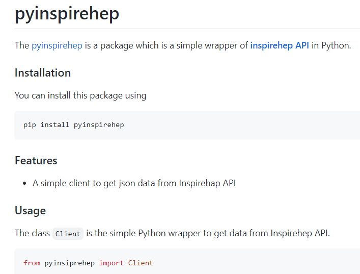 Portfolio Details Python Wrapper For INSPIREHEP API pyinspirehep 